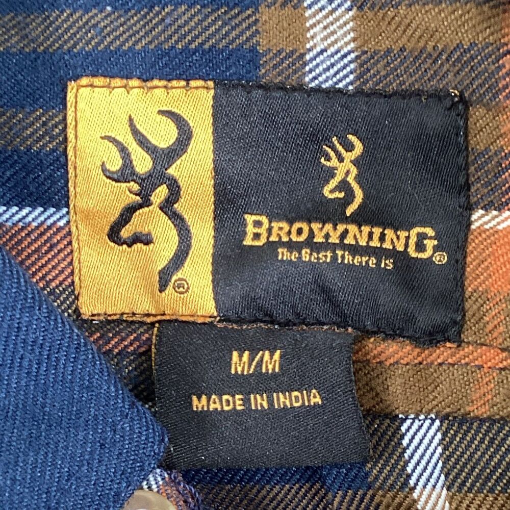 Browning Long Sleeve Flannel Shirt Size Medium Brown Plaid - Picture 5 of 8